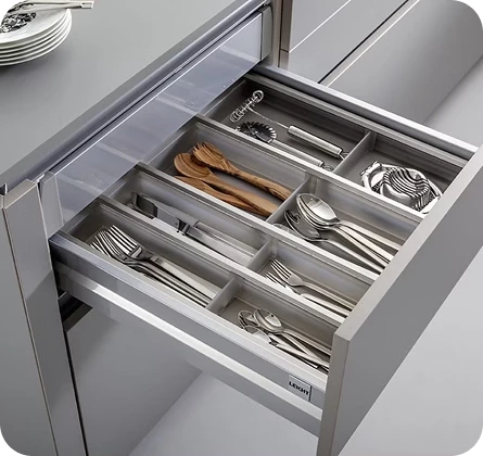 Kitchen drawer organizer with cutlery inserts